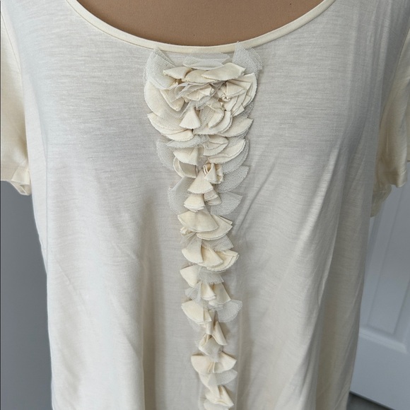 Talbots Cream Ruffle Front Tee - Picture 5 of 9